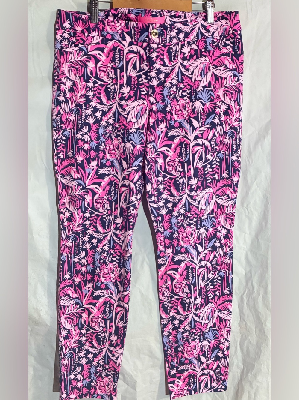 Lilly Pulitzer Tropical Neon Pink Pants Sz 10 Faux Pockets Stretch New w/tag